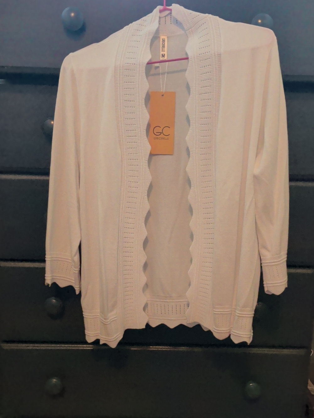 GC COLLECTION White Open-Front Scallop Trim Sweater